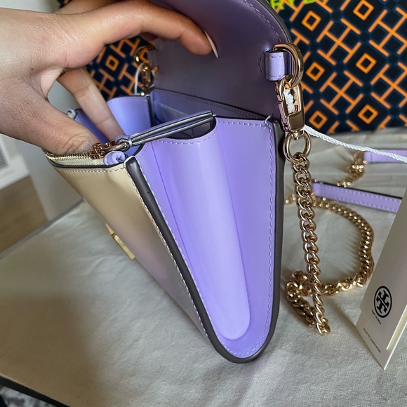 NWT tory burch Emerson dip dye chain crossbody wallet sweet corn lavender - Picture 10 of 15